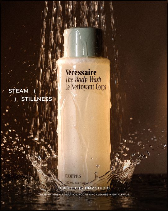 Body wash bottle in falling water
